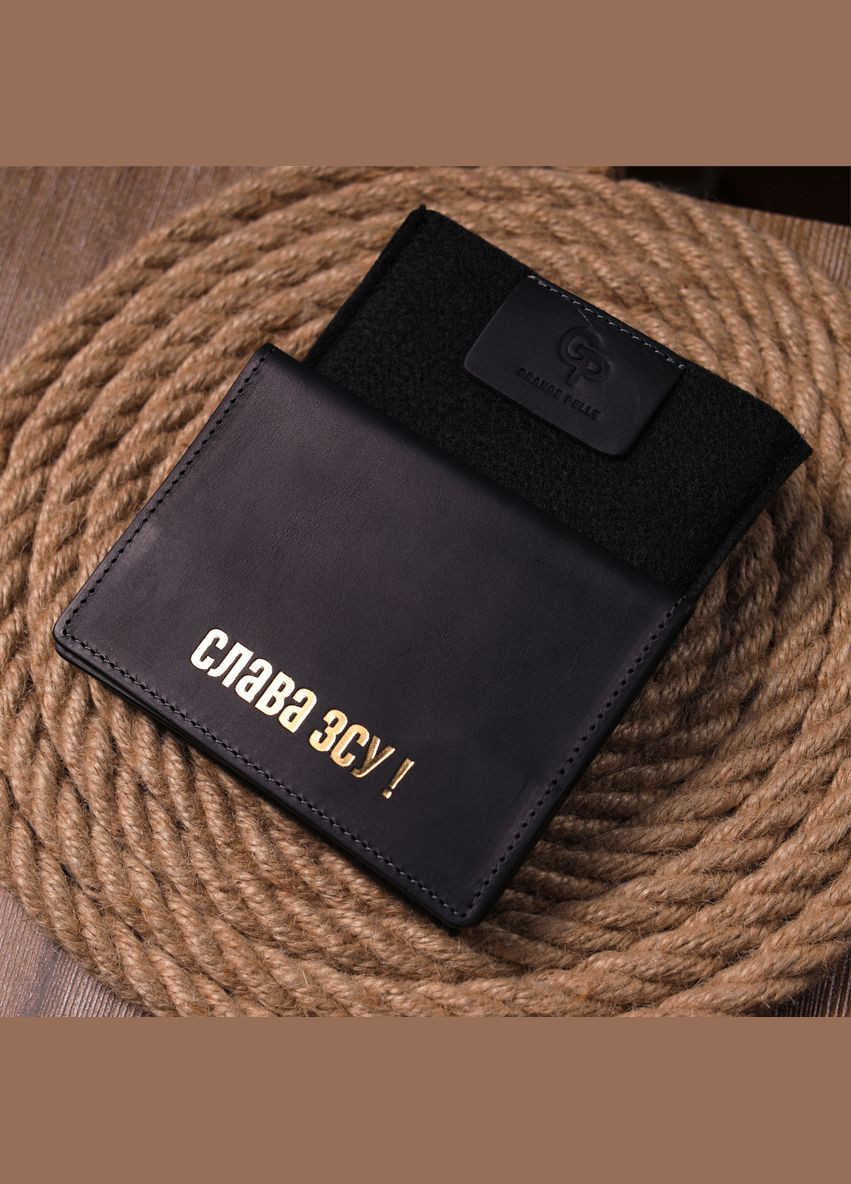 Надежная обложка на паспорт в винтажной коже Слава ВСУ 16724 Черная Grande Pelle (331911343)
