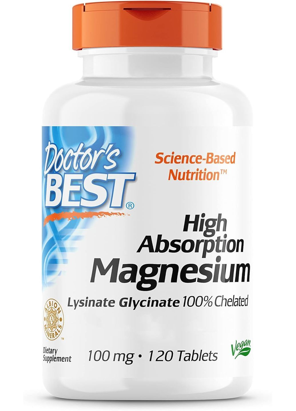 Магній хелат High Absorption Magnesium, Lysinate Glycinate 100% Chelated, 100 mg, 120 Tablets Doctor's Best (293508839)