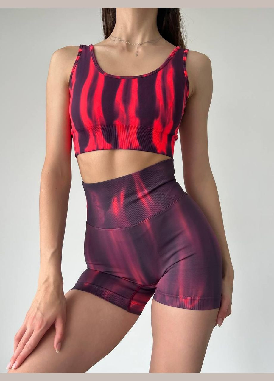 Спортивний костюм «північне сяйво» (топ та шорти) червоний з чорним, розмір S Trends (330756966)