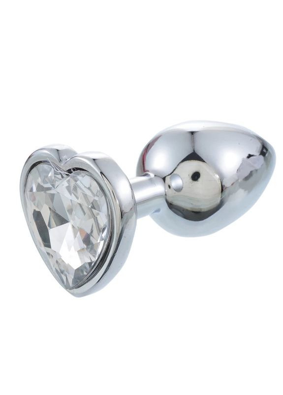 Малая анальная страза сердце S с прозрачным камнем в чехле 2.8*7.5 см Металлическая No Brand (340914290)