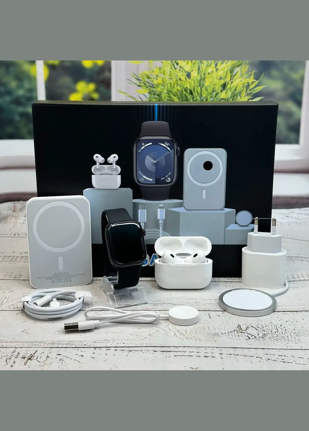 Набір Megabox комплект 6 в 1 Смарт годинник 9 серії Навушники вакуумні про Павербанк бездротова зарядка No Brand (341309826)