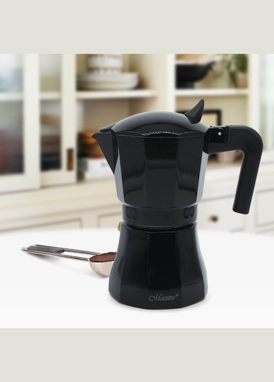 Кофеварка гейзерная алюминиевая 150 мл черная (MR-1658-3) 3 чашки Maestro (336154429)