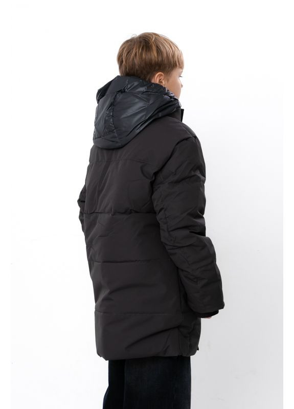 Темно-серая зимняя зимняя куртка для мальчика-подростка прямого кроя с двойной застежкой (p-18509) Носи своє