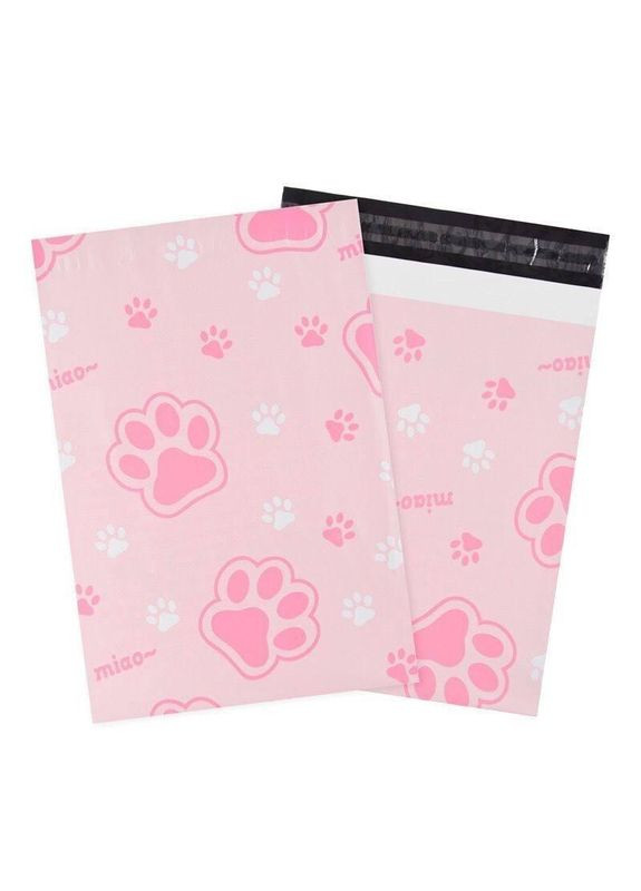 Кур'єрські пакети рожеві з лапками 28×38 см (самоклеючі поліетиленові пакети для відправлень) No Brand (366890527)