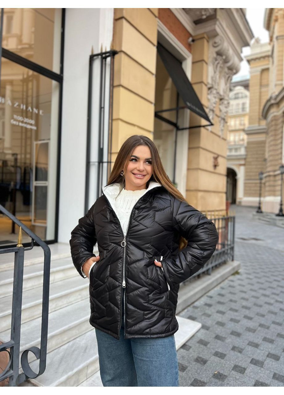 Чорна демісезонна куртка стьобана плащівка лаке,силікон 200,з капюшоном на блискавці Україна