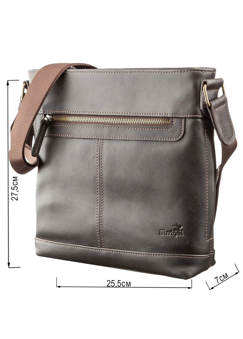 Кожаная сумка кросс боди мужская мессенджер через плечо коричневая 11178 Shvigel (329197472)