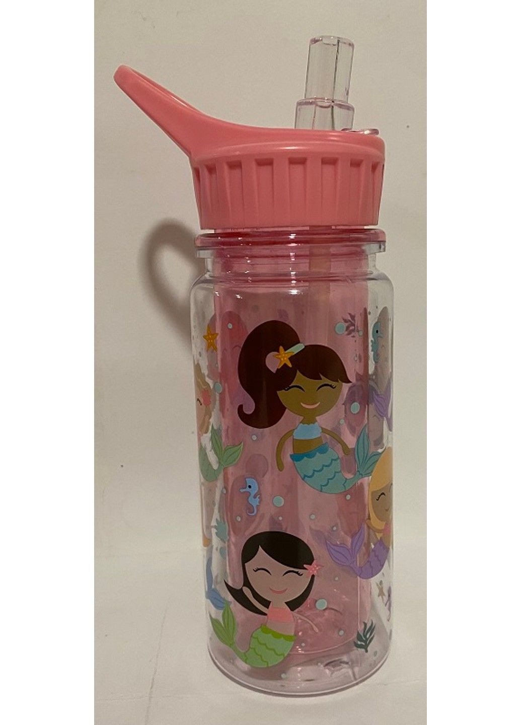 Бутылочка детская для воды 350 мл с трубочкой Русалочка,розовая 1215 No Brand (291161857)