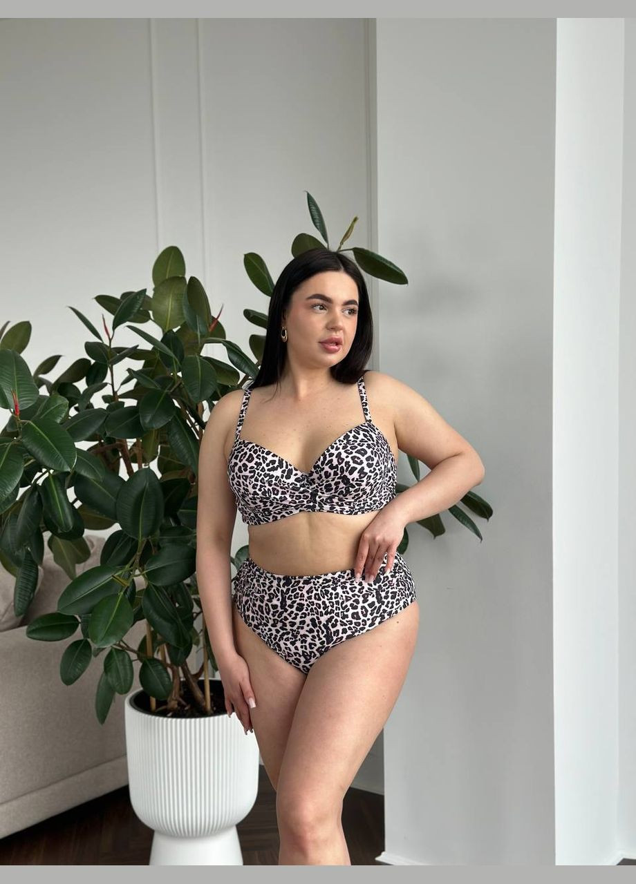 Комбинированный летний стильный купальник с леопардовым принтом раздельный No Brand