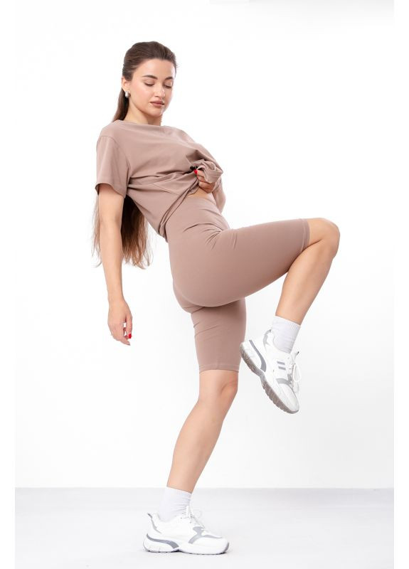 Светло-коричневый летний комплект женский (футболка+велосипедки) (p-7997) Носи своє 8138-036