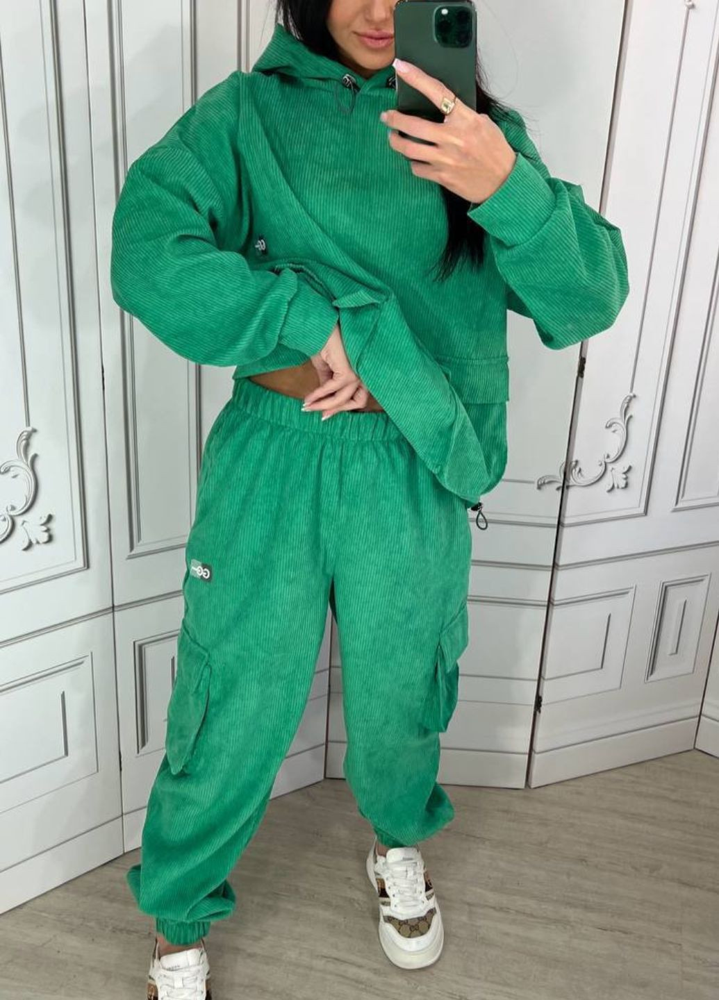 Вельветовый оверсайз костюм с капюшоном и накладными карманами. Україна (322265126)