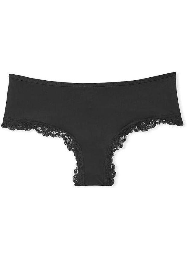 Женские трусики LaceTrim Cheeky Panty хипстеры атласные S черные Victoria's Secret (282964697)