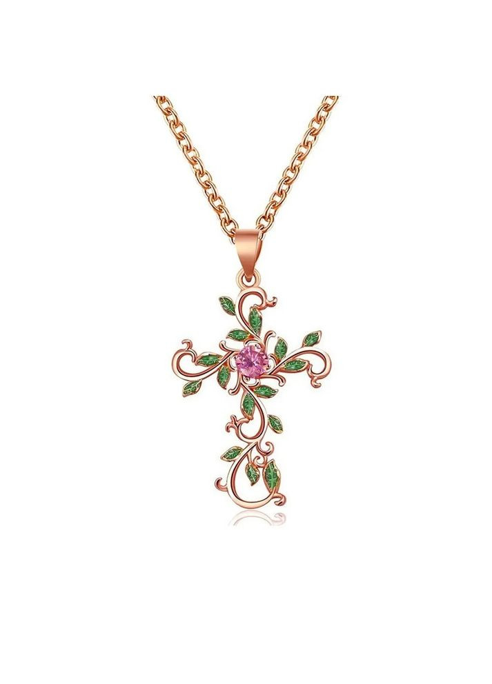 Крест подвеска с цепочкой розовый камень фианит крестик в виде плетеной лозы в розовом золоте Liresmina Jewelry (286762136)