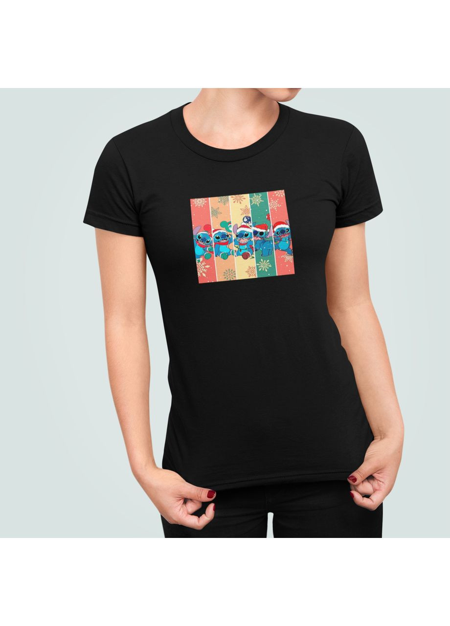 Женская Новогодняя футболка с принтом Маленький Санта Стич 2 Stedman - (369155067)