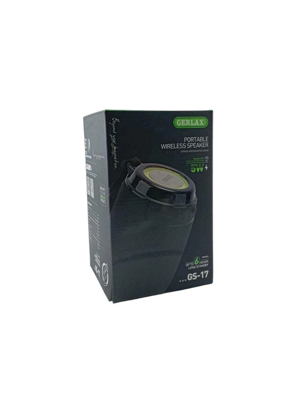 Портативная колонка GS17, BT/USB/FM/AUX/microSD LED, 1200mAh 8x8x12cm черная ТМ Gerlax (305317014)