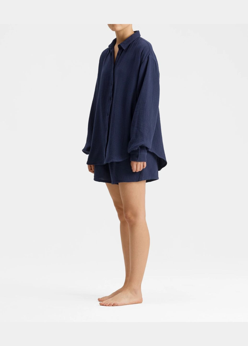 Синя всесезон жіноча муслінова піжама сорочка + шорти Atlantic
