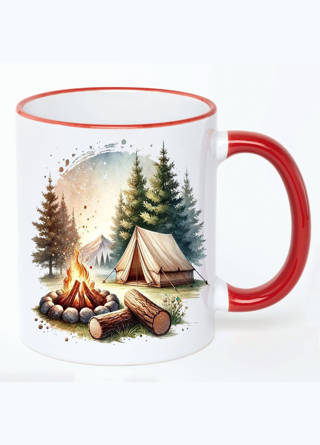 Чашка Кемпинг (кружка, кружка) #024 Белая с Красной ручкой 330 мл No Brand (322716779)