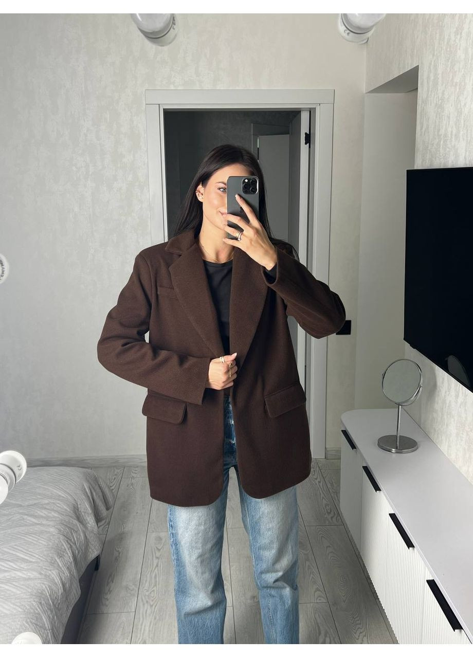 Коричневый женский женский пиджак-пальто KaraMix однотонный - демисезонный
