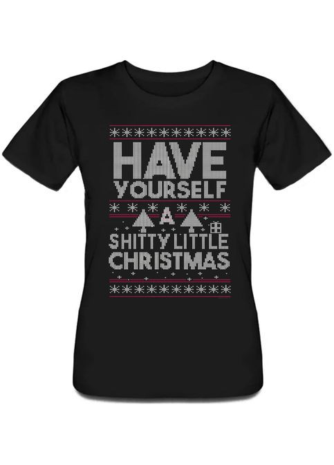 Черная летняя женская новогодняя футболка have yourself a shitty little christmas (чёрная) Fat Cat
