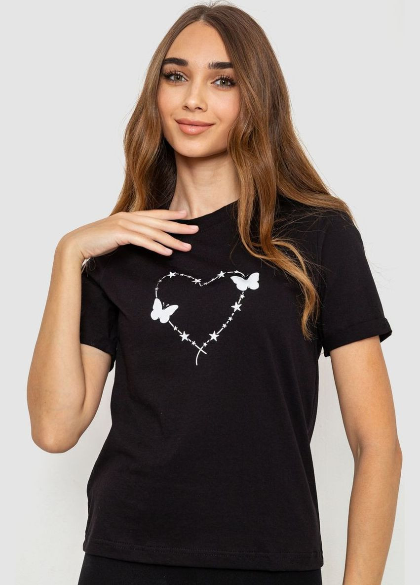 Черная демисезон футболка женская с принтом, цвет белый, Ager