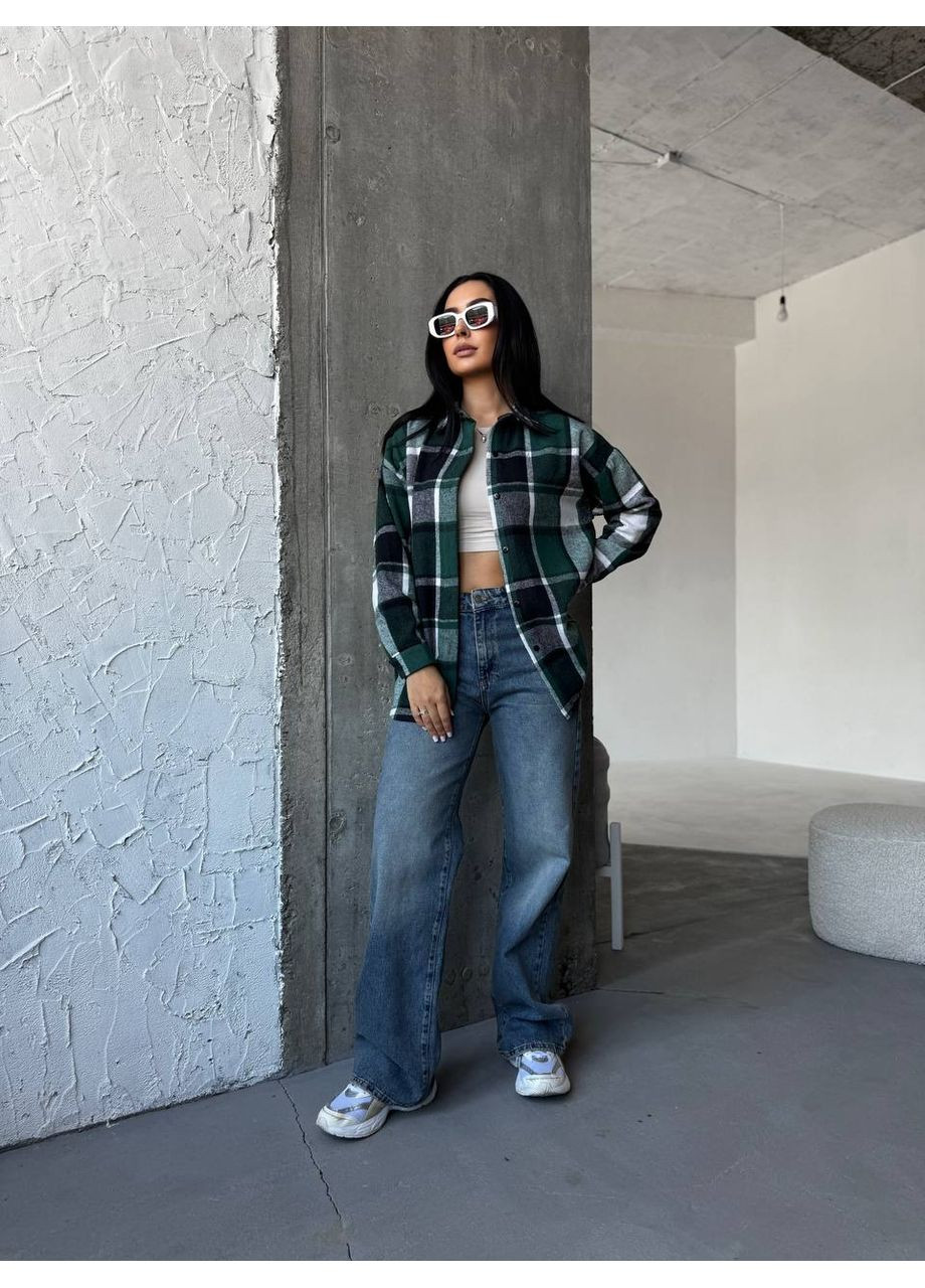 Зеленая повседневный рубашка в клетку Гермес с длинным рукавом