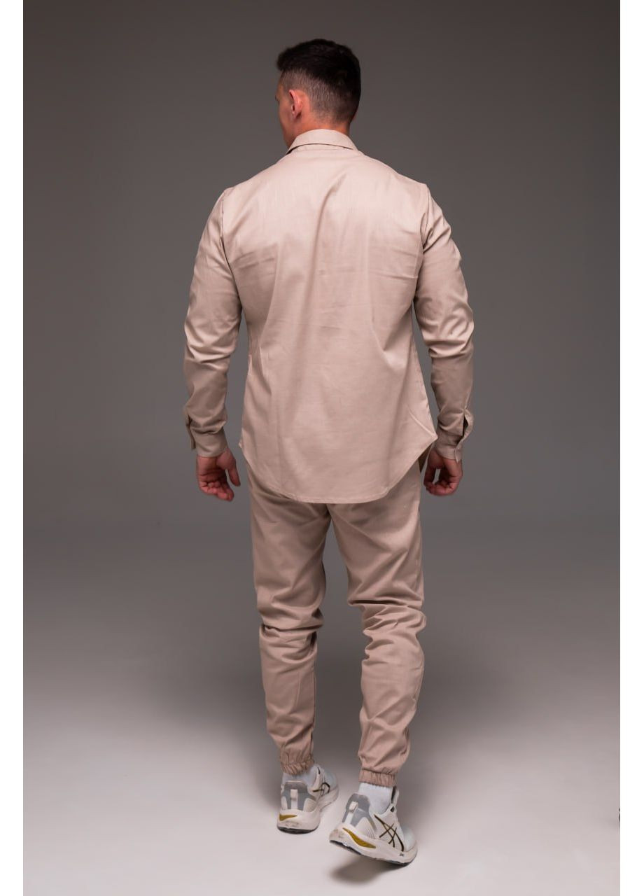 Бежевий демісезонний стильний чоловічий костюм з натурального льону з сорочкою, брючний Vakko