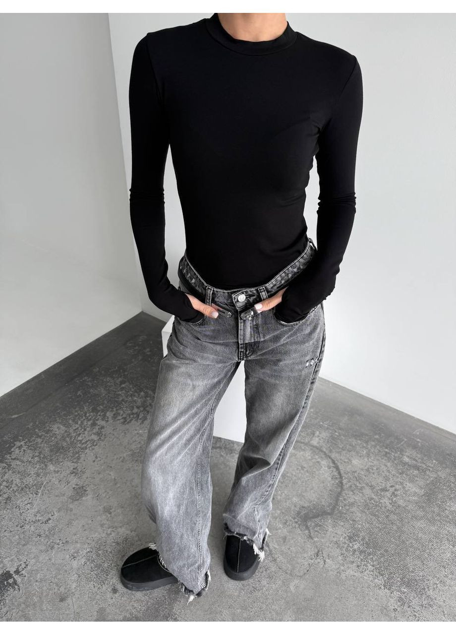 Легкий женский лонгслив черного цвета 36117 Fashion (370603817)