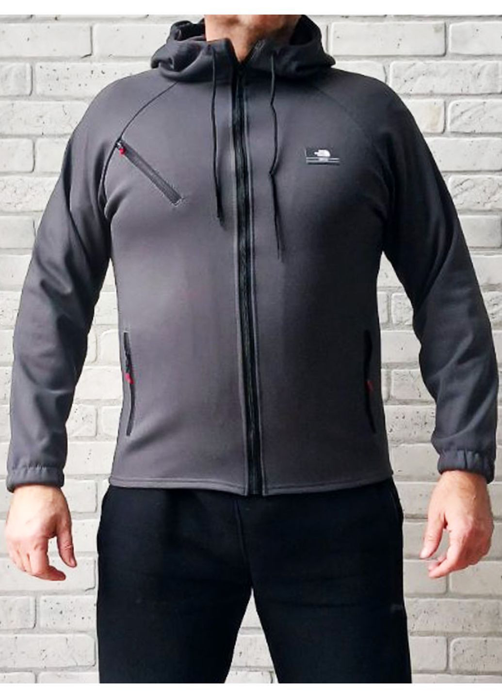 Тепла чоловіча спортивна кофта на блискавці з капюшоном No Brand (364237281)