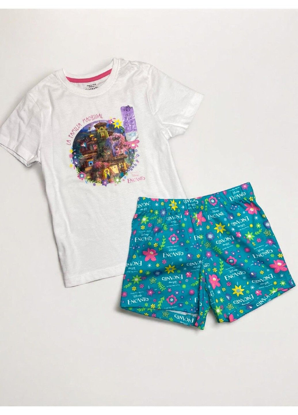 Белый костюм комплект детский хлопчатобумажный летний футболка + шорты принт энканто enkanto,, белый, зеленый Primark