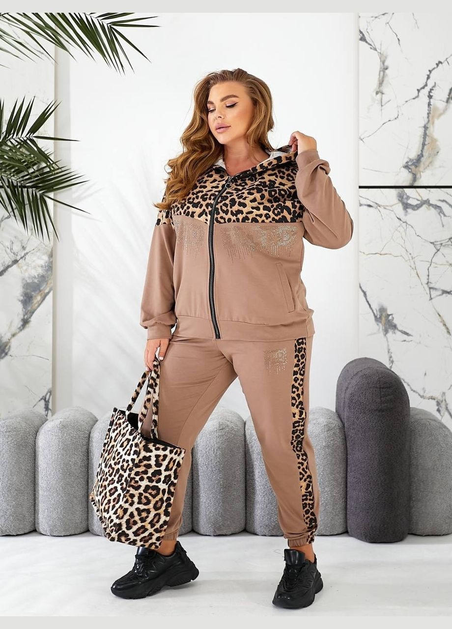 Женский спортивный костюм батал бежевый с леопардовым принтом Viki Спортивний костюм (316430619)