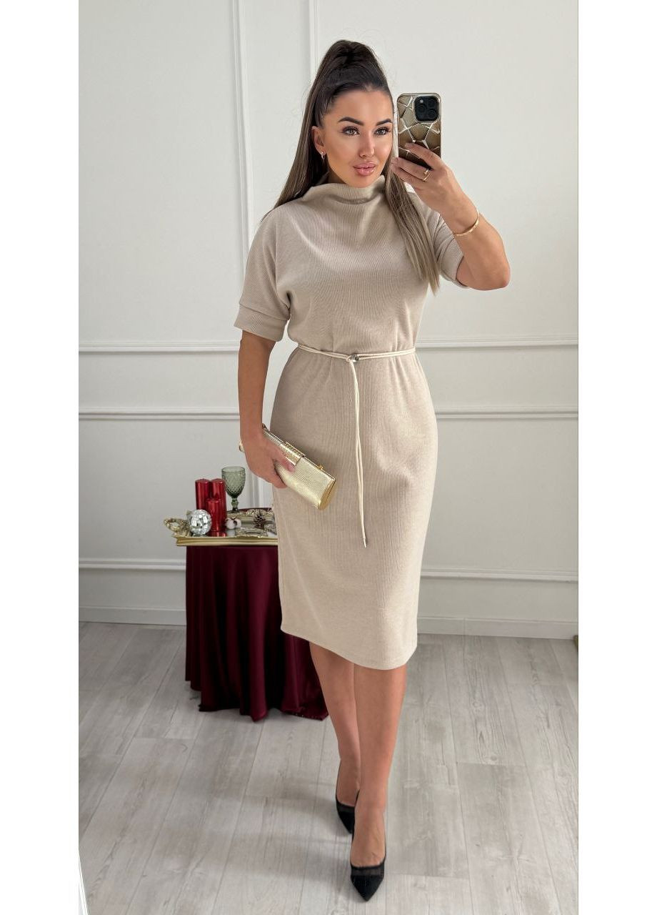 Світло-бежева повсякденний, кежуал жіноча сукня в рубчик Style Point однотонна
