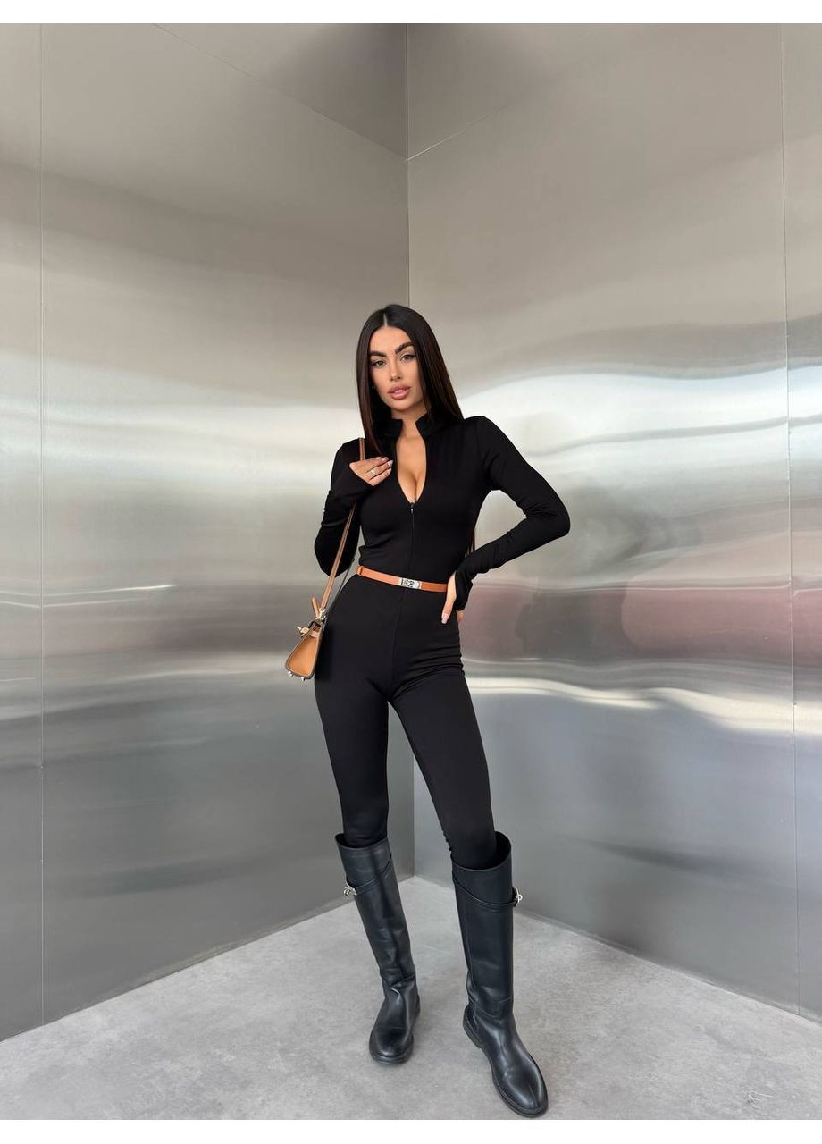 Женский комбинезон рубчик с начесом Osoblyva комбинезон-брюки чёрный