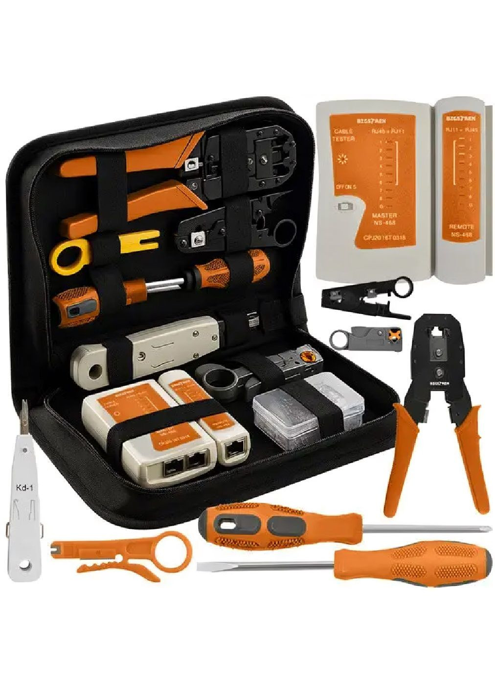 Комплект набор сетевых инструментов тестеров для тестирования зачистки обжима кабелей с чехлом 27x15,5x6,5 см (480779-Prob) Unbranded (342230061)