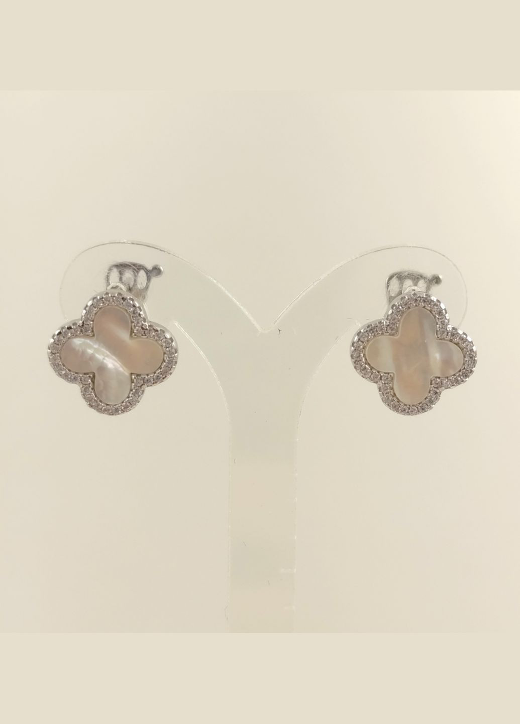 Серьги серебряные с перламутром и цирконием "Клевер" (Арт.22111487034) Shatlen Сережки (329727510)