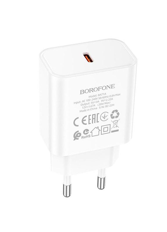 Адаптер для быстрой зарядки сетевой блок питания Power BA71A 20 вт белый Borofone (279553894)