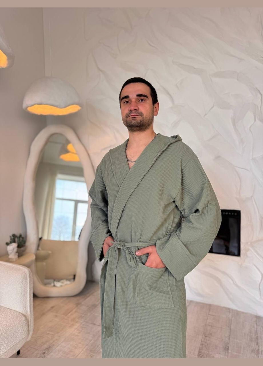 Вафельний халат Чоловічий M-L Хакі (П4К-al-hal-vafel-m-002) No Brand (348095269)