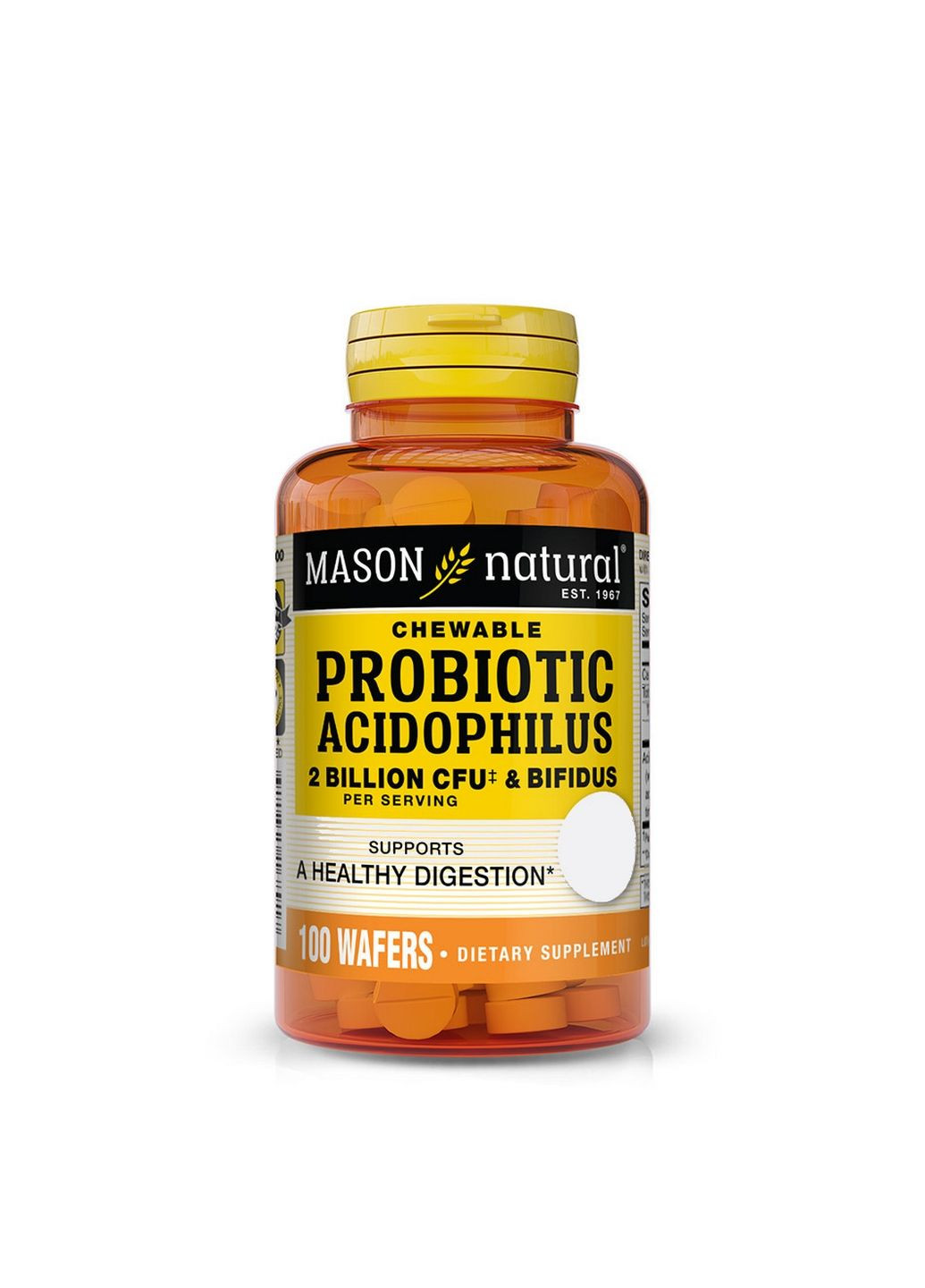 Пробіотики та пребіотики Probiotic Acidophilus With Bifidus 2 Billion CFU, 100 жувальних таблеток Mason Natural (293477502)