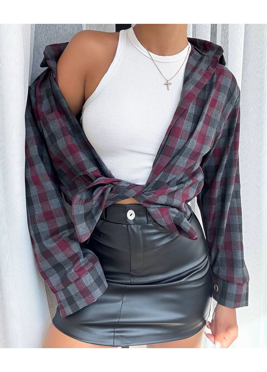 Бордовая кэжуал рубашка в клетку MonCher с длинным рукавом