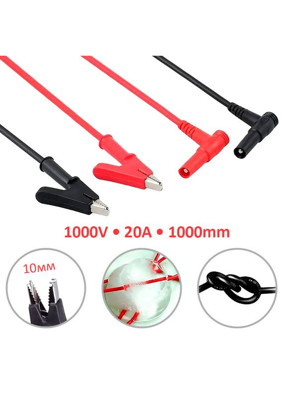 Щупи, кабелі для мультиметра, тестера із затискачем крокодил, роз'єм 4 мм, розкриття 10 мм, 1000В, 20А No Brand (322617355)