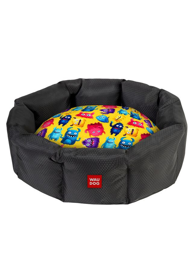 Лежанка для собак Relax, малюнок "Мохнаті монстри", L, Ш 49 см, Дов 59 см, В 20 см WAUDOG (329745748)
