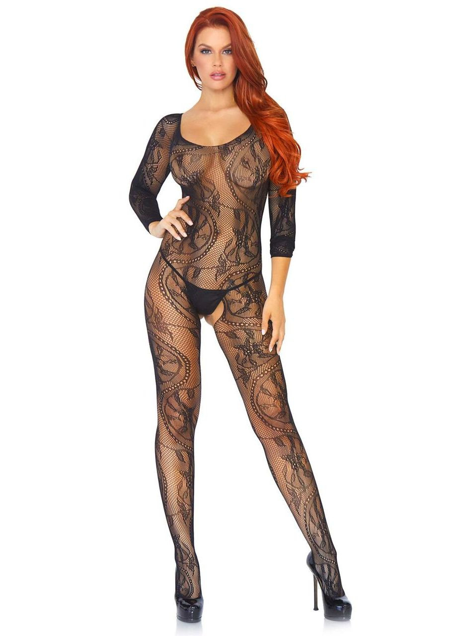 Leg Avenue Swirl Lace Bodystocking Black O/S No Brand (303885404)