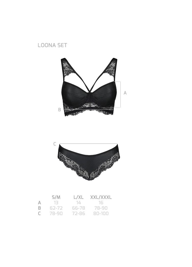 Черный демисезонный комплект из эко-кожи и кружева loona set black - cherrylove Passion