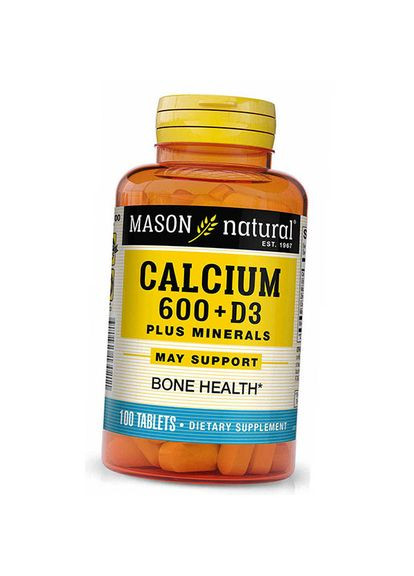 Кальций и Витамин Д3 с минералами, Calcium 600+ Vitamin D 3 Plus Minerals, 100таб (36529058) Mason Natural (293257372)
