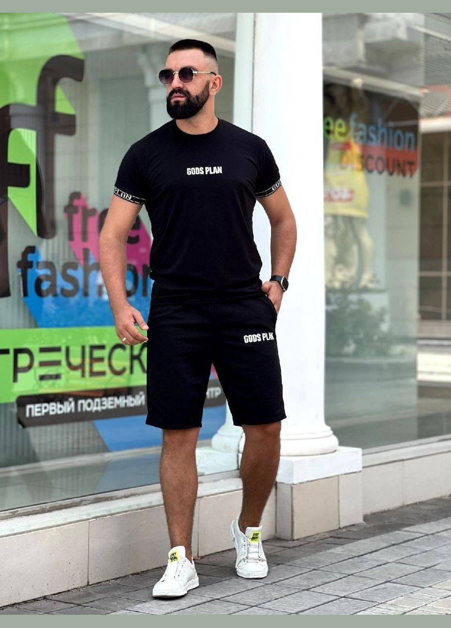 Черный летний мужской костюм с шортами FINO Mode