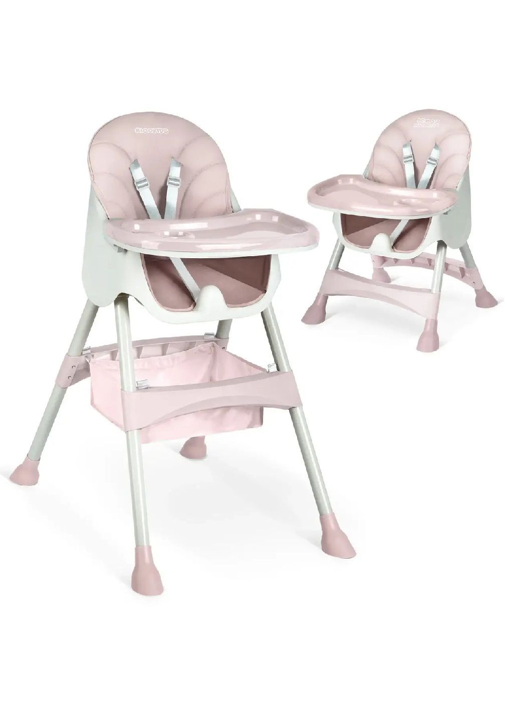 Детское кресло стул для кормления детей малышей складное со съемным подносом с ремнями безопасности 3 в 1 (479223-Prob) Розовое Unbranded (316355168)
