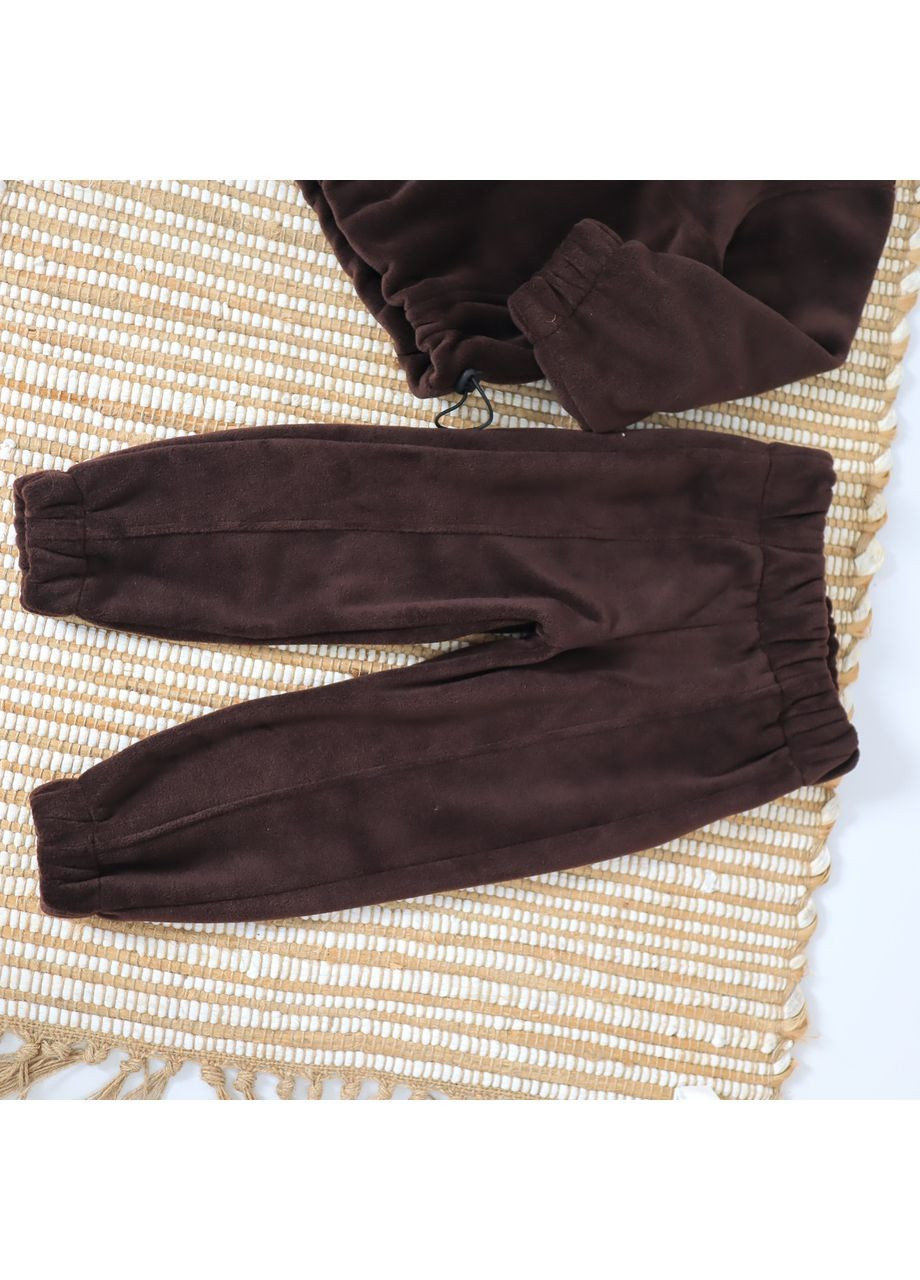 Коричневий зимній дитячий теплий флісовий комплект (толстовка + штани) коричневий брючний No Brand