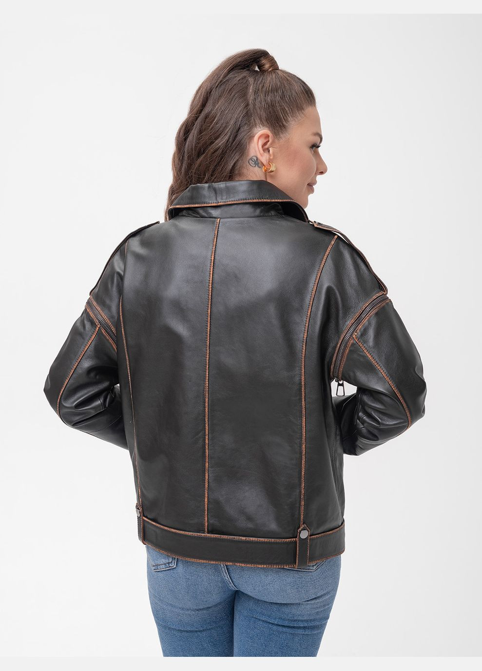 Коричневая демисезонная женская кожаная куртка весна Fabio Monti