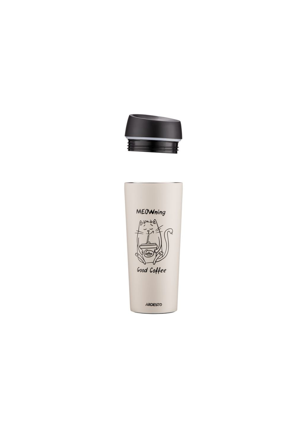 Термос для напоїв Coffee Time Meowning, 450 мл, з нержавіючої сталі, кремового кольору. Ardesto (381234219)