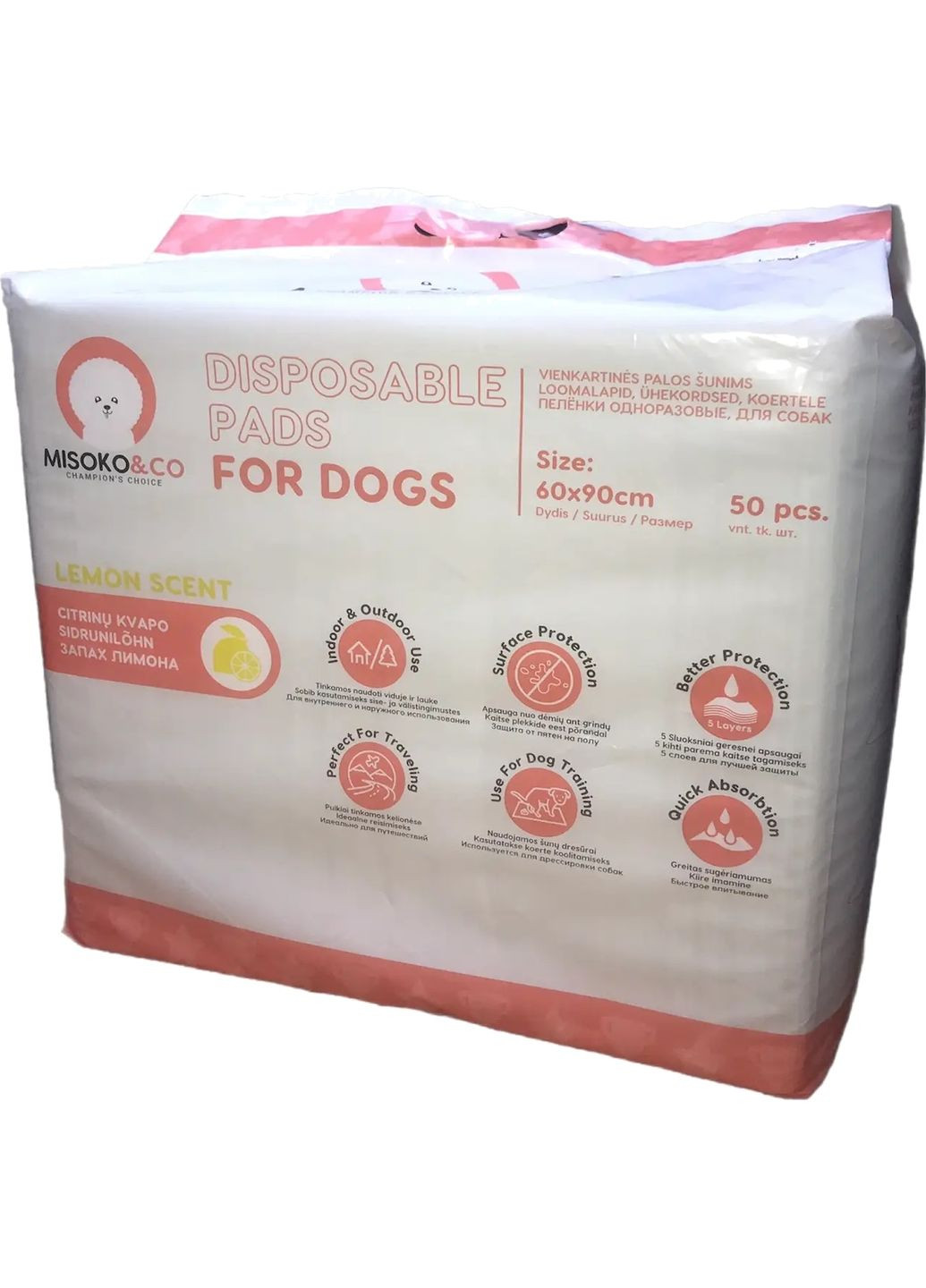 Одноразовые пеленки для собак, щенки и лапки, с ароматом лимона, 60 x 90 см, 50 шт (4779051631346) Misoko&Co (318697538)