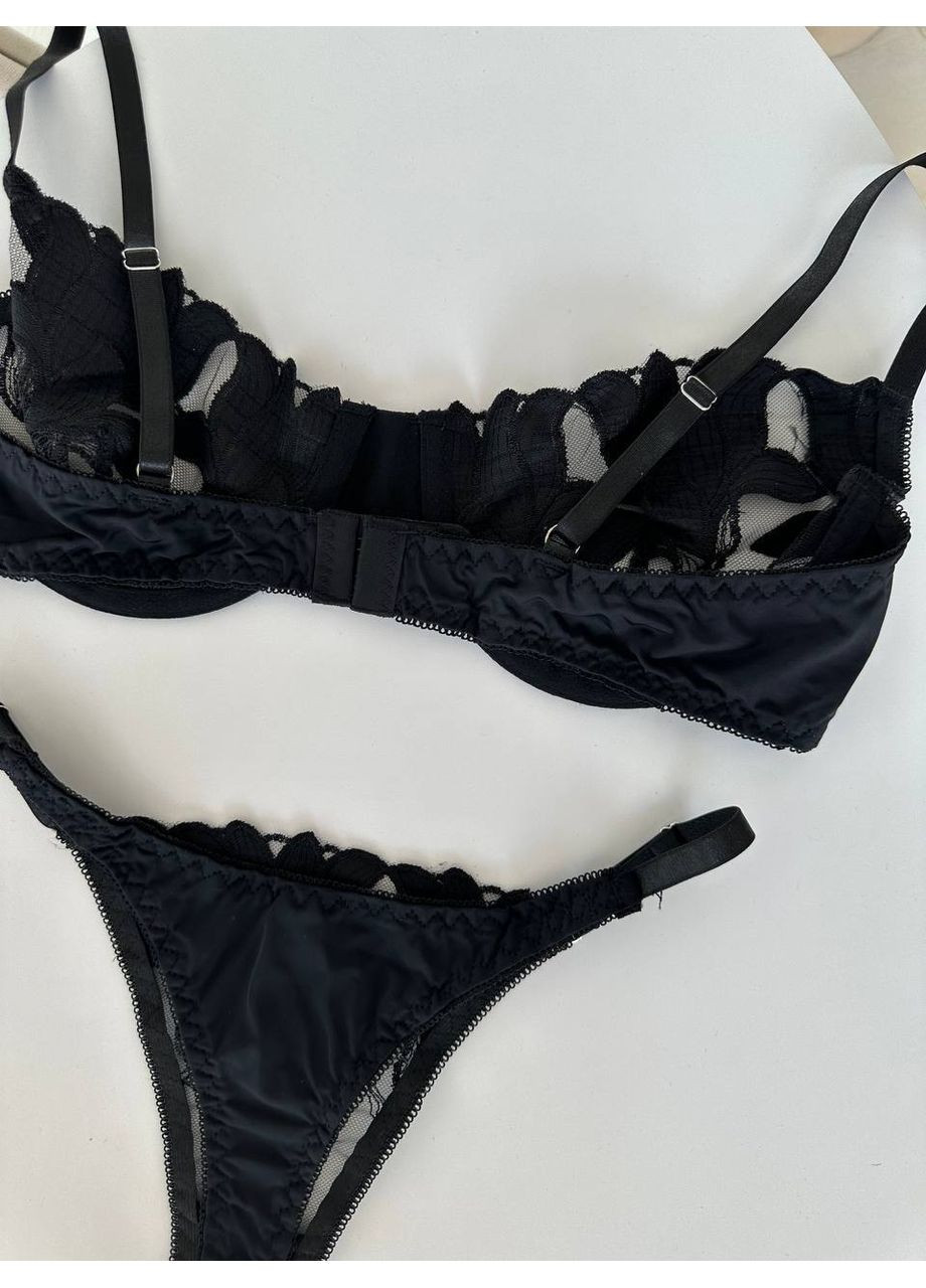 Чорний балконет комплект жіночої білизни | щоденна привабливість, чорний мереживний Vital-Textile з кісточками поліестер