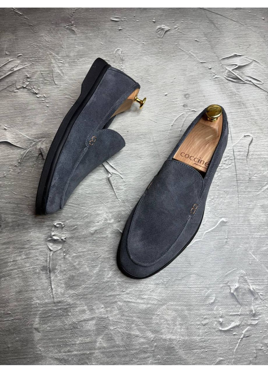 Графитовые туфли лоферы из натуральной замши, внутри кожа. Україна